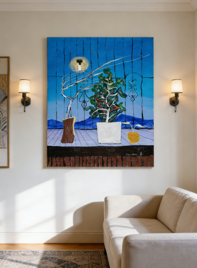 The Spiritual Plant Regenerating with Energy Absorption from Withered Wood in a Flowerpot by the Window