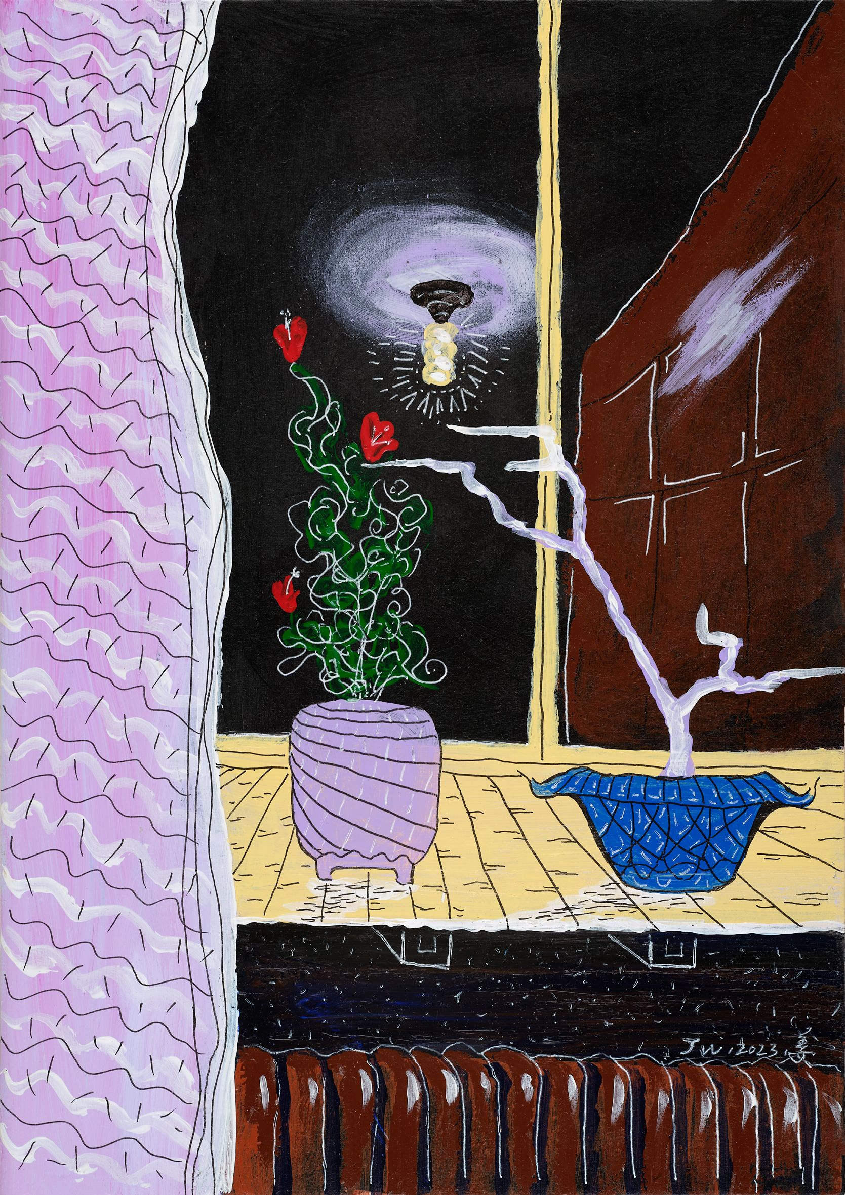 The Spiritual Plant Regenerating with Energy Absorption from Withered Wood in a Flowerpot by the Window