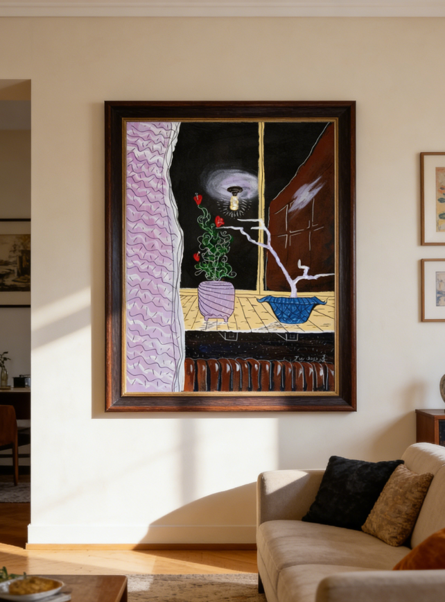 The Spiritual Plant Regenerating with Energy Absorption from Withered Wood in a Flowerpot by the Window