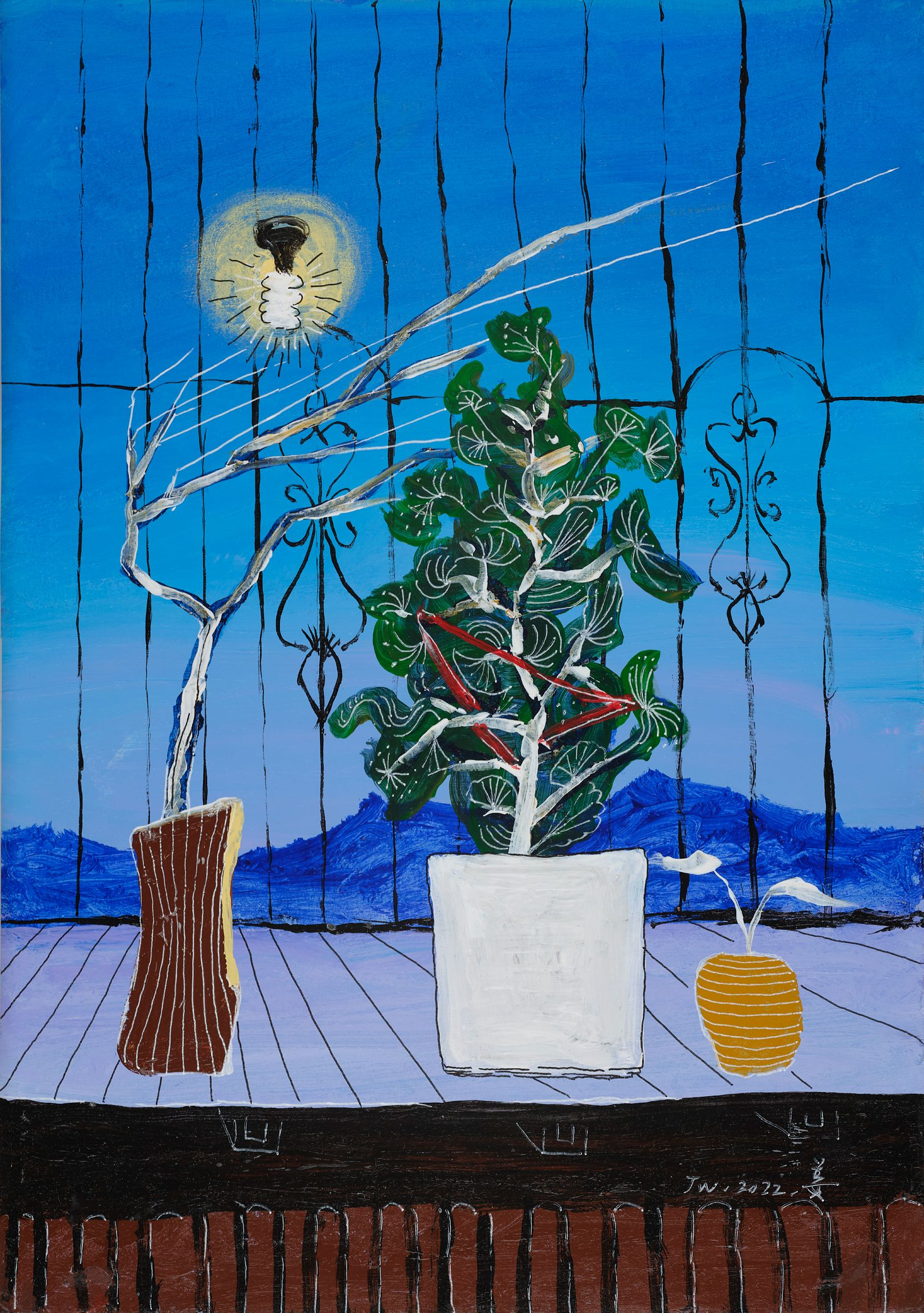 The Spiritual Plant Regenerating with Energy Absorption from Withered Wood in a Flowerpot by the Window