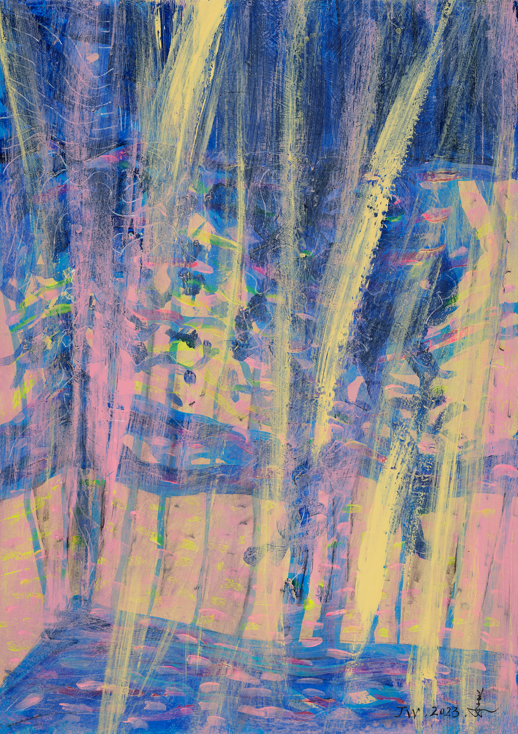 A small forest through the gauze curtains
